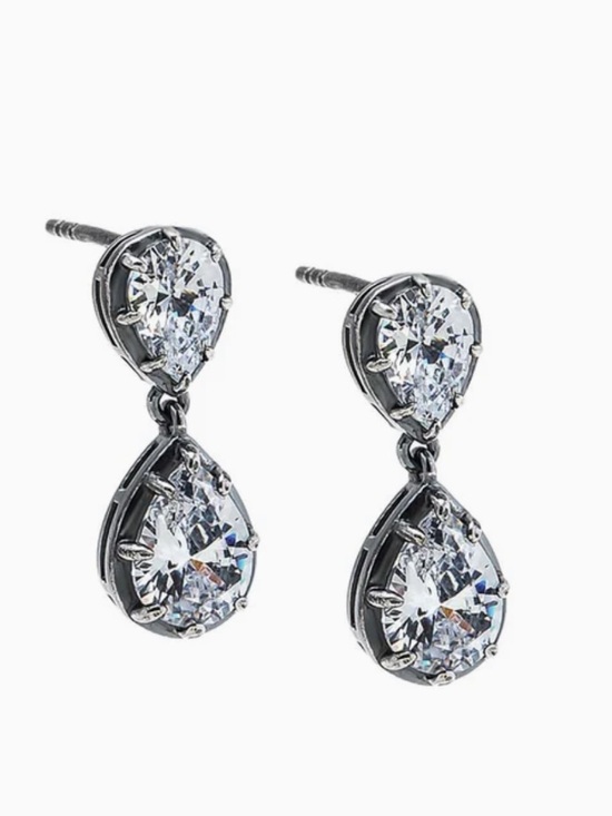 Adina Eden Jewelry - Adina Eden Silver Double Pear CZ Drop Stud Earrings NEW